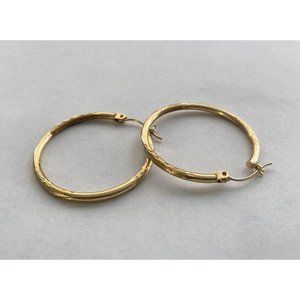 Vintage Estate Women's 14K Gold Jewelry Earrings Hoops Great Shape 1"